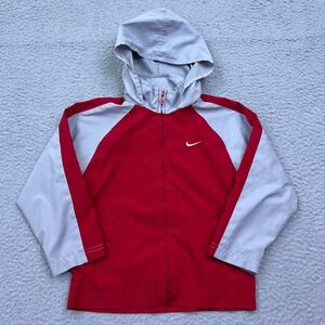 VTG Nike Full Zip Track Jacket Size 5 Toddler Boys Embroidered Swoosh Red Hooded